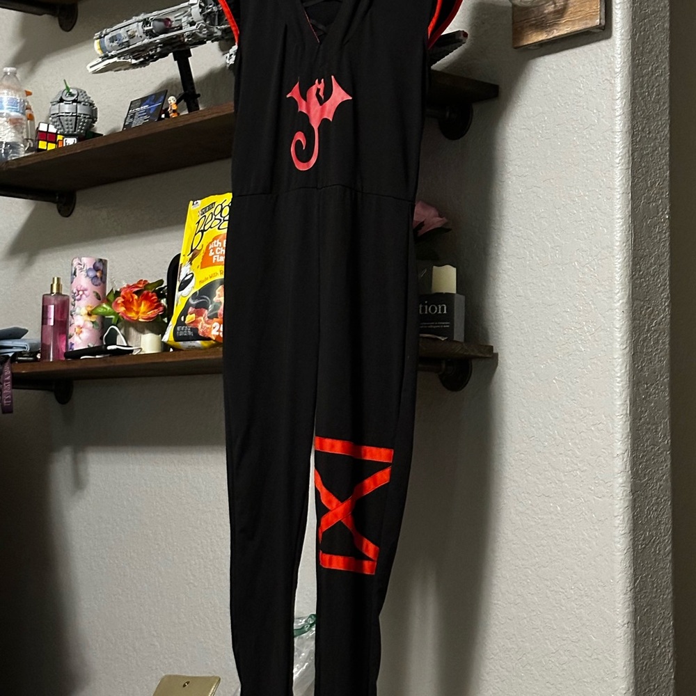 Black and Red hooded Sleeveless Jumpsuit Ninja Costume